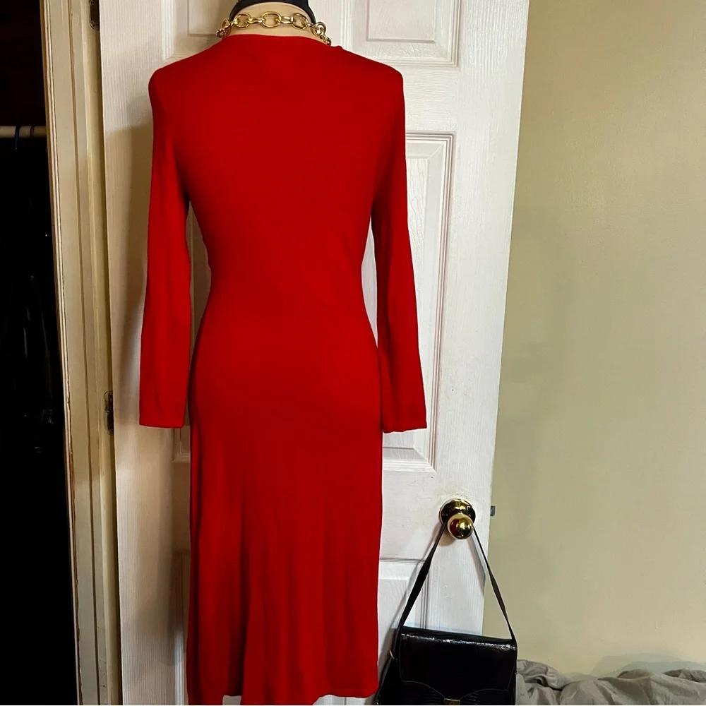 Vintage Cherry Red BloomingdalesY2K Women’s Red Knit Tie Shrug Overlay Dress M - Picture 4 of 9